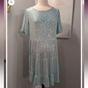 She + Sky Sparkling Light Blue Midi Dress